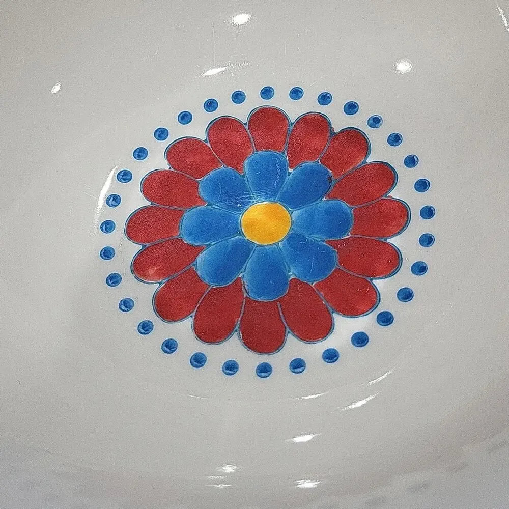 Pier 1 Floral Ceramic Bowls with Red and Blue Accents (Set Of 2)
